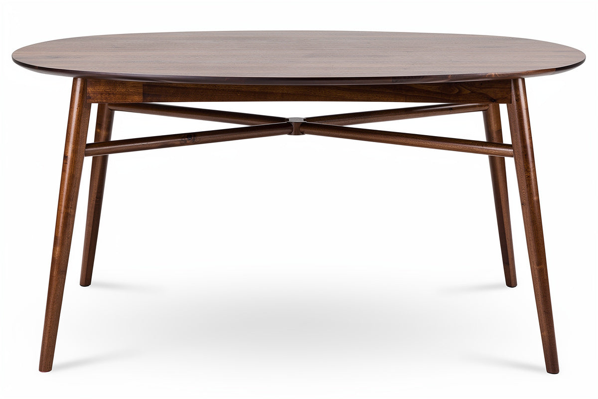 **Technische titel in het Nederlands: Robuuste ovale houten tafel met kruisbestek**