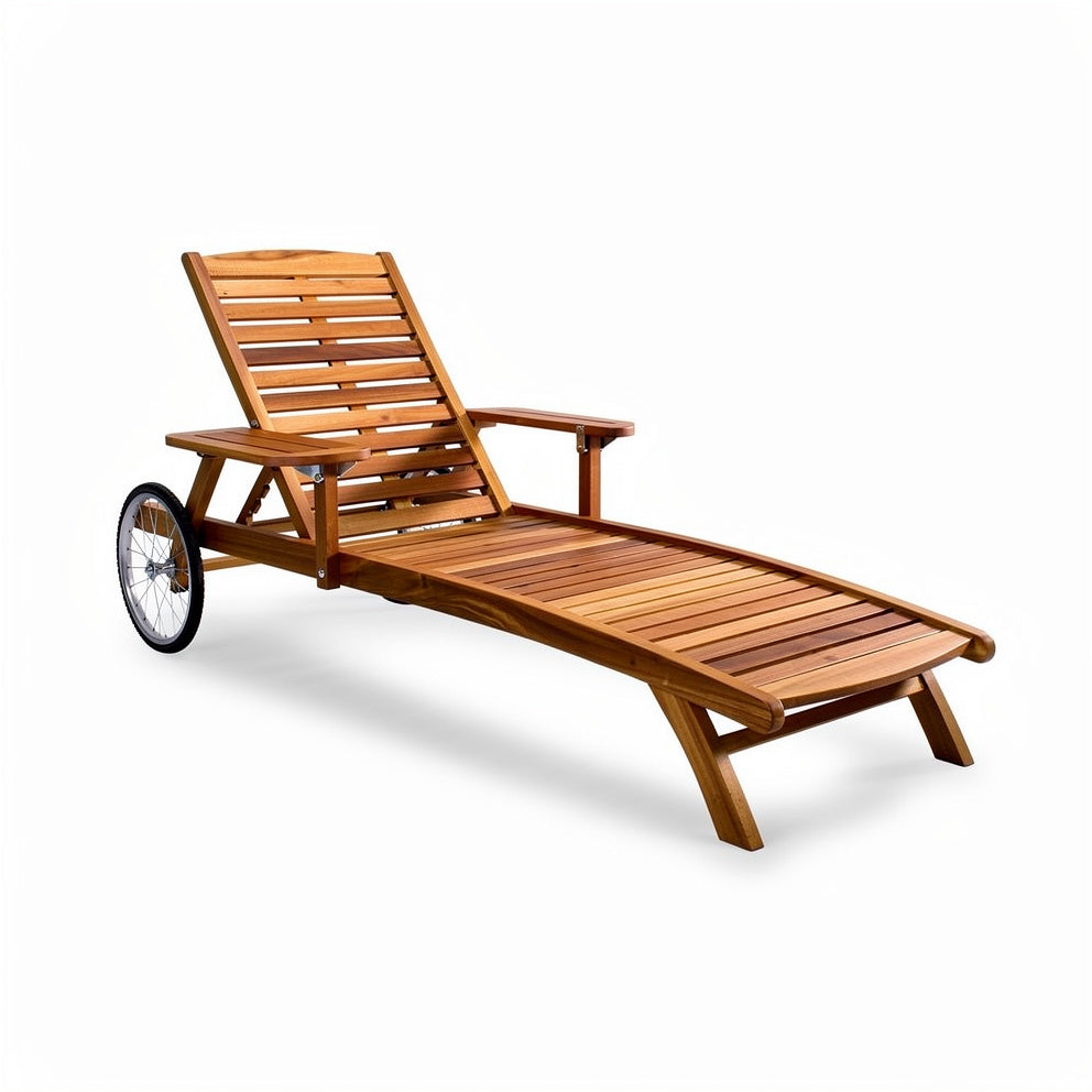 **Technische titel in het Nederlands:** Houten ligstoel met wielen en verstelbare rugleuning