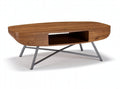 **Technische Titel in het Nederlands: "Moderne ovale salontafel met hout en metalen onderstel"**